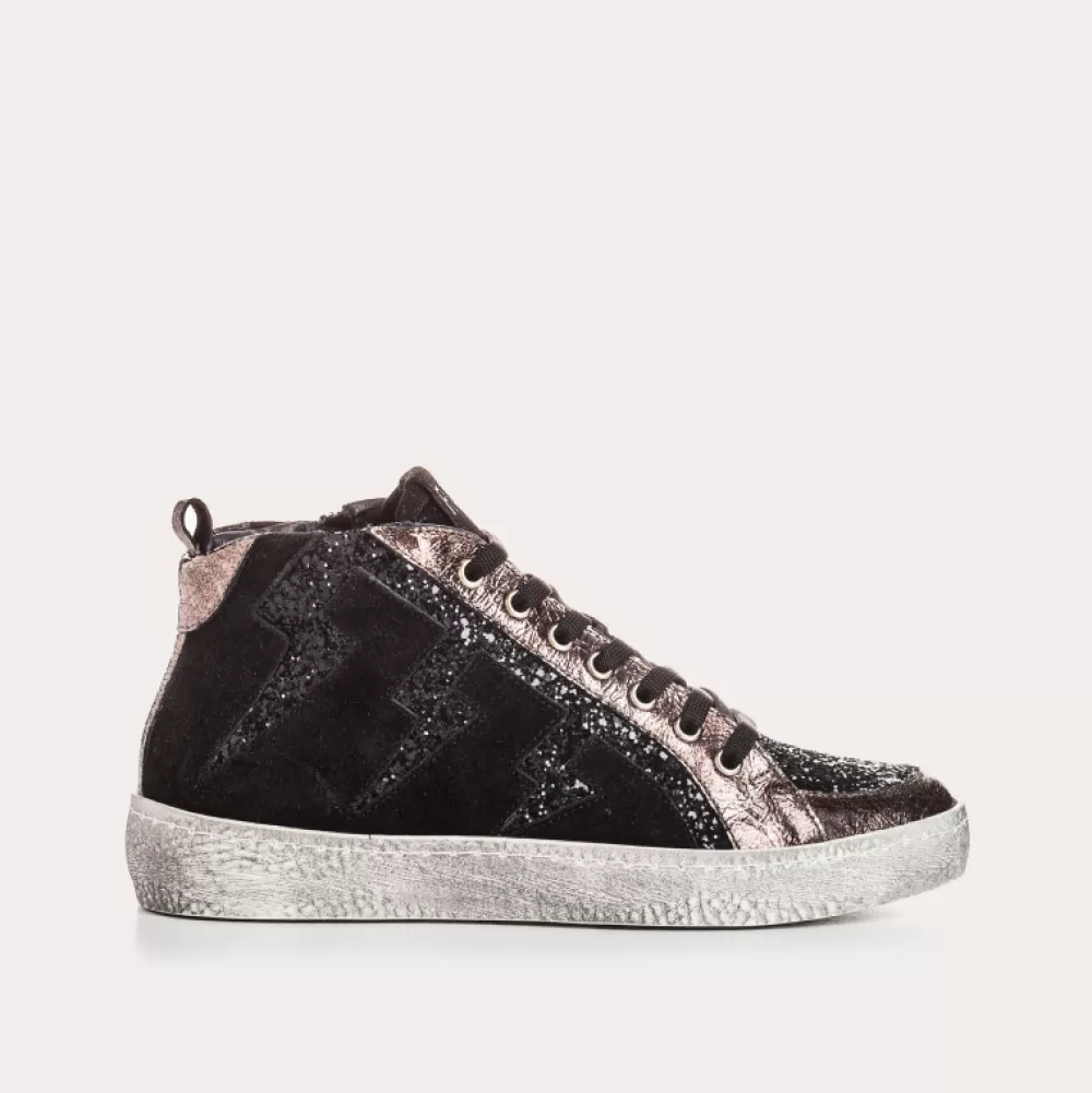 Femme Reqins Baskets Brienne Mix Cuir Velours/Glitter