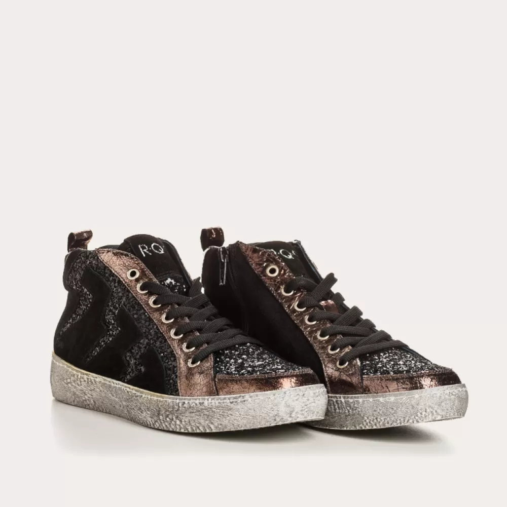 Femme Reqins Baskets Brienne Mix Cuir Velours/Glitter