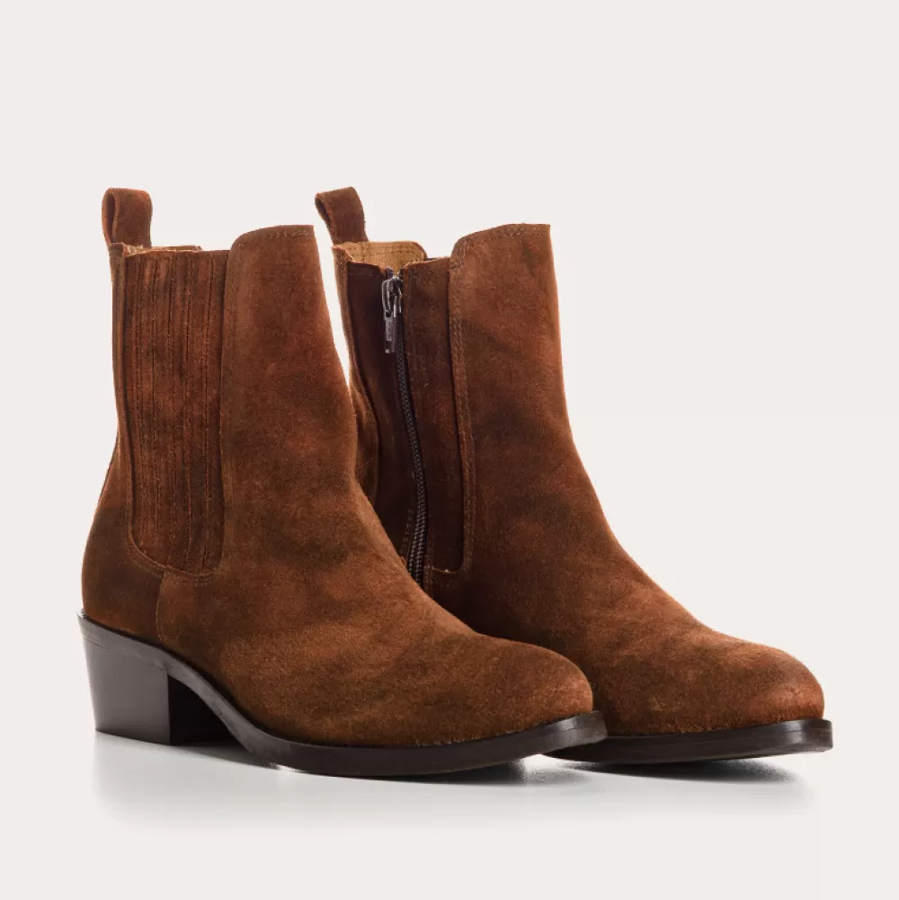 Femme Reqins Boots Pepita Cuir Velours Oil