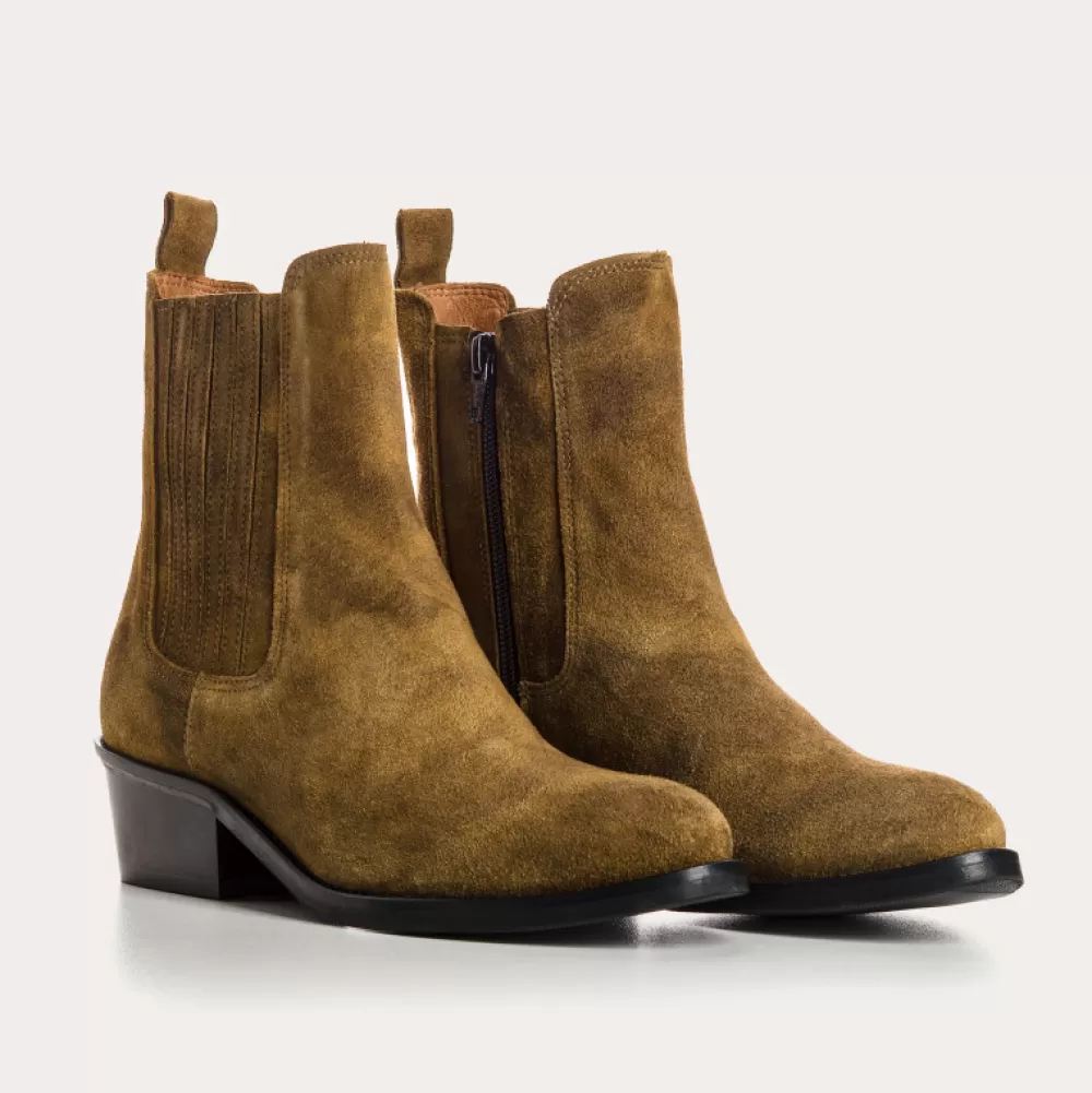 Femme Reqins Boots Pepita Cuir Velours Oil